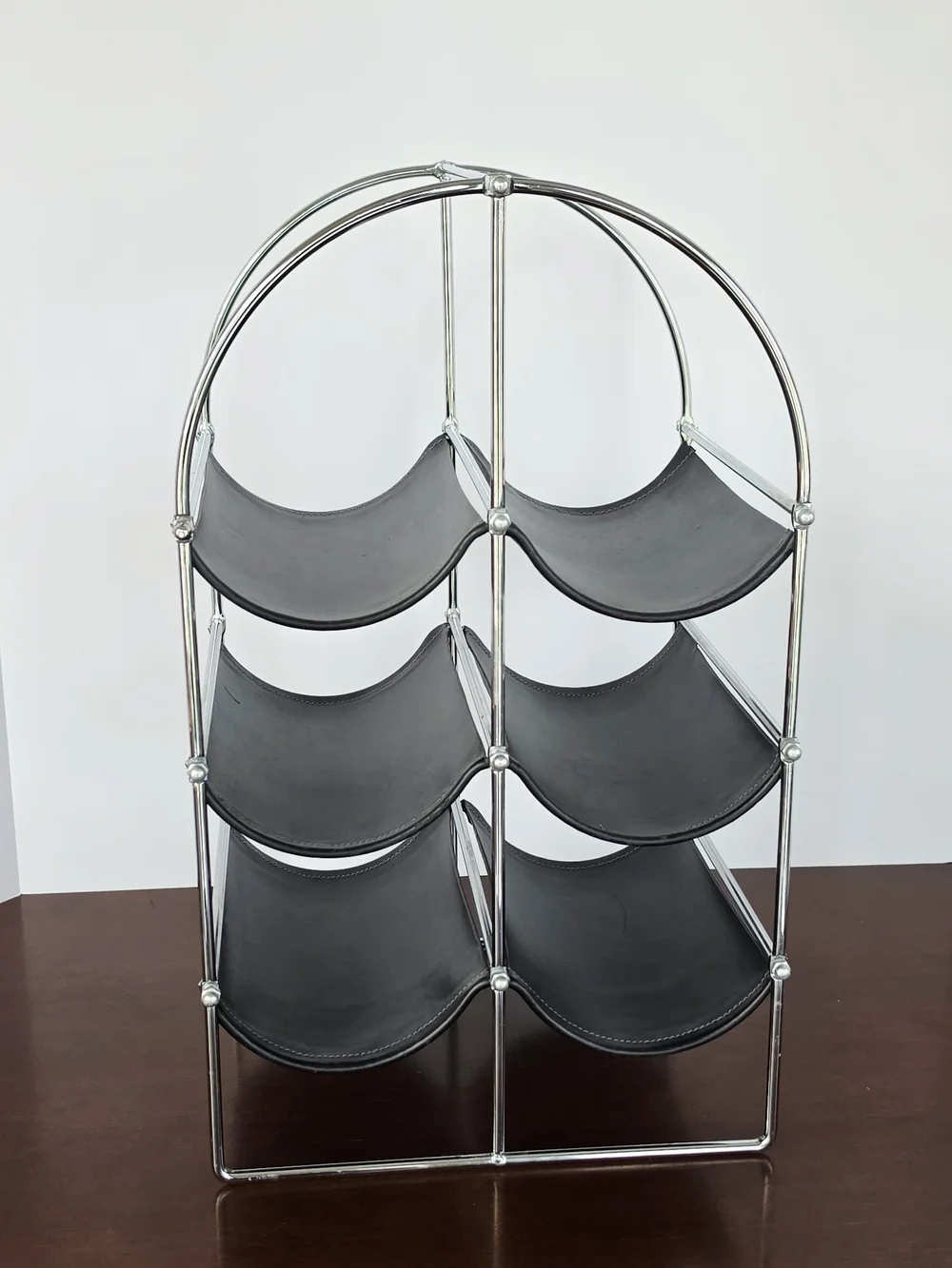 VTG Rare 1970s Chrome & Naugahyde Wine Rack James Bond Space Age MCM Retro